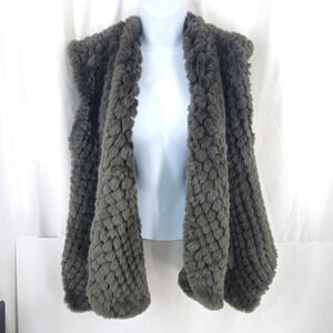Love Token Womens Gray Faux Rabbit Fur Open Front Vest Medium Textured Pockets